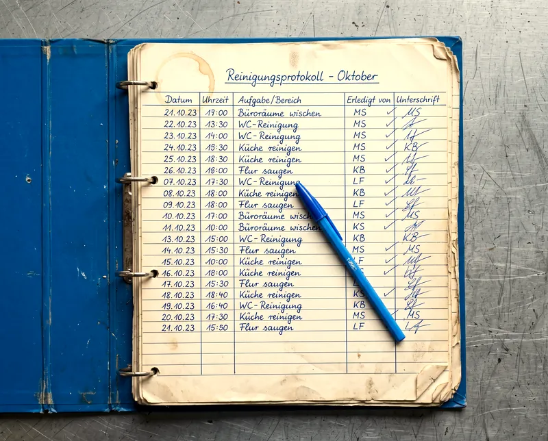 Aufgeschlagenes Revierbuch mit handschriftlichen Einträgen