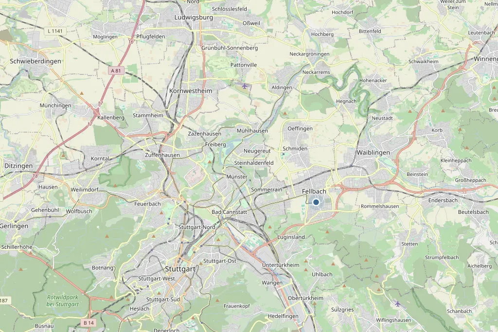 Karte von Fellbach und Umgebung