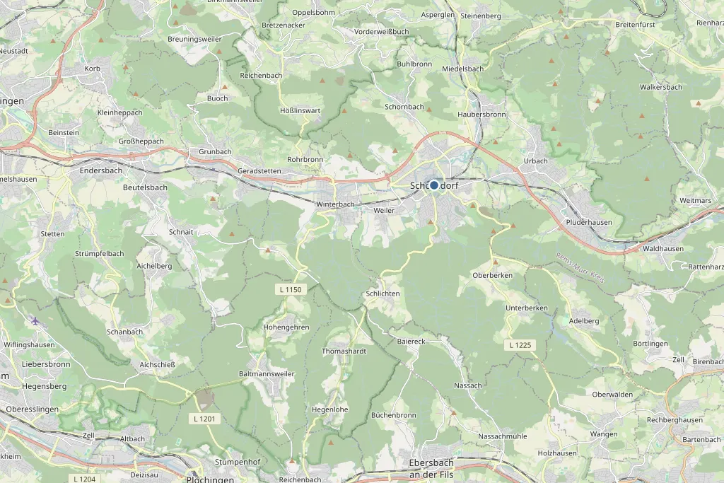 Karte von Schorndorf und Umgebung